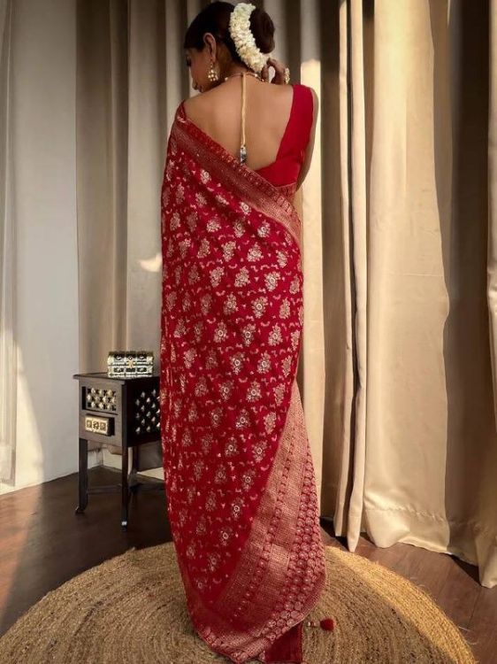 Picture of Sublime Silk & Jacquard Red Saree