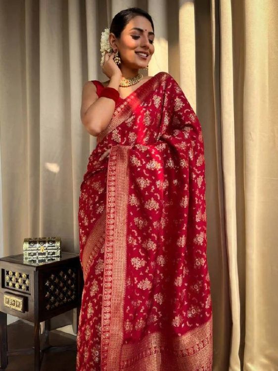 Picture of Sublime Silk & Jacquard Red Saree