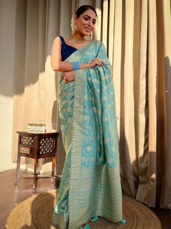 Picture of Radiant Silk & Jacquard Pale Turquoise Saree