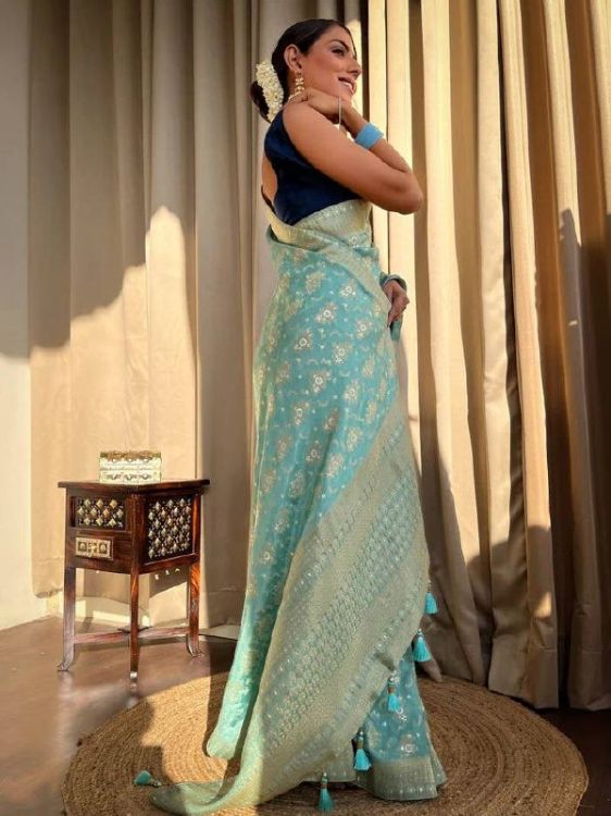 Picture of Radiant Silk & Jacquard Pale Turquoise Saree