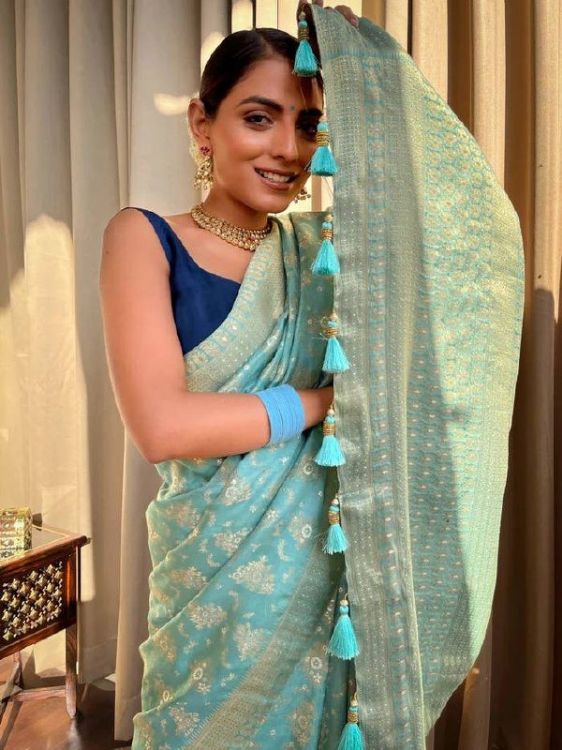 Picture of Radiant Silk & Jacquard Pale Turquoise Saree