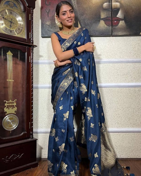 Picture of Grand Silk & Jacquard Blue Saree