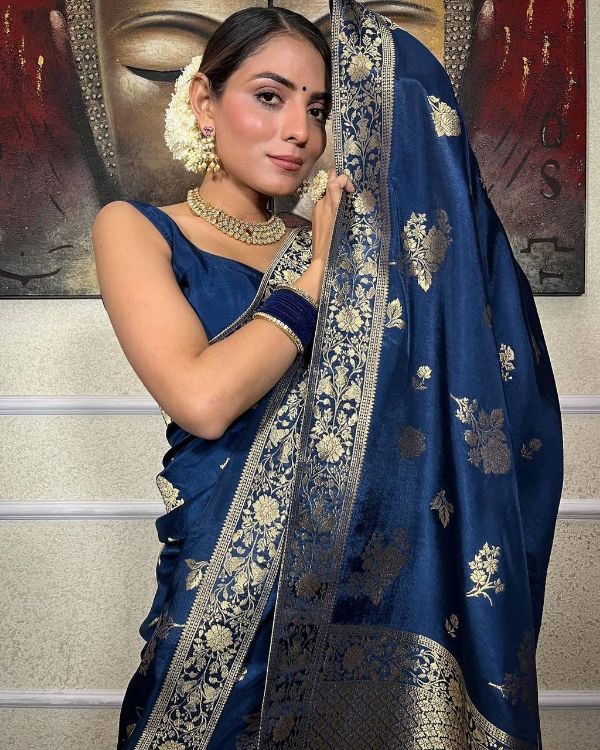 Picture of Grand Silk & Jacquard Blue Saree