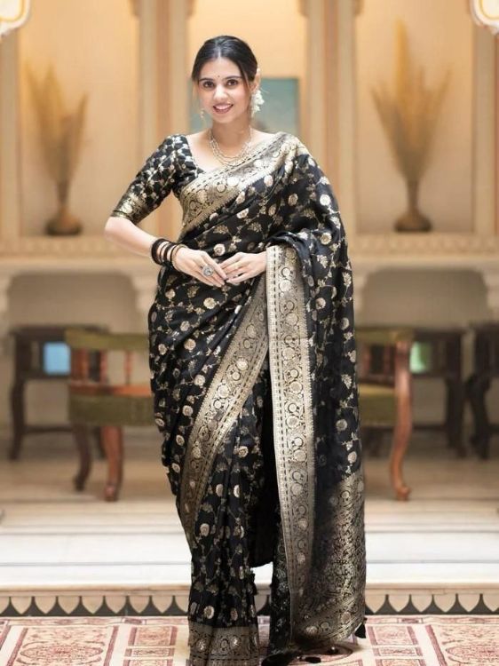 Picture of Stunning Silk & Jacquard Black Saree