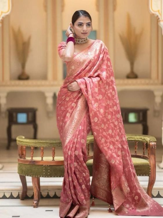 Picture of Marvelous Silk & Jacquard Pink Saree