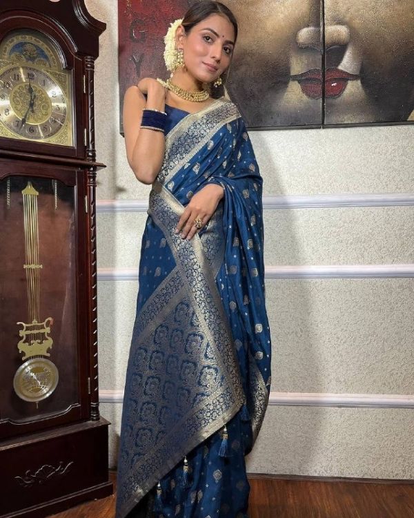 Picture of Good Looking Silk & Jacquard Blue Saree
