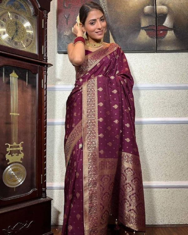 Picture of Statuesque Silk & Jacquard Dark Magenta Saree