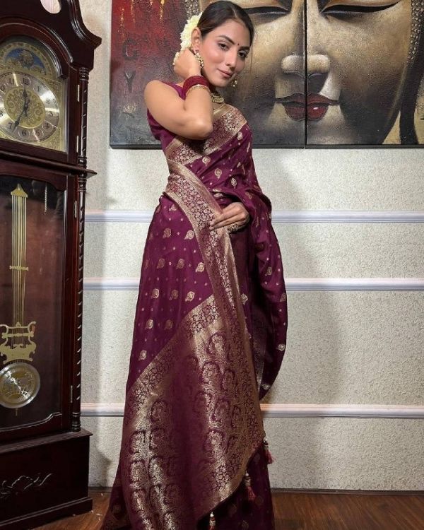 Picture of Statuesque Silk & Jacquard Dark Magenta Saree