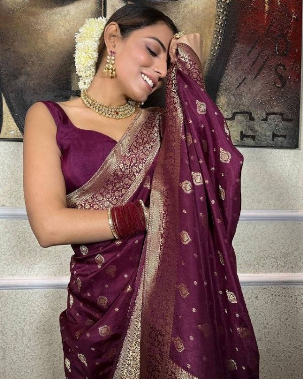 Picture of Statuesque Silk & Jacquard Dark Magenta Saree