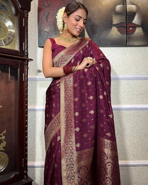 Picture of Statuesque Silk & Jacquard Dark Magenta Saree