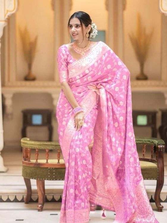 Picture of Beautiful Silk & Jacquard Light Pink Saree