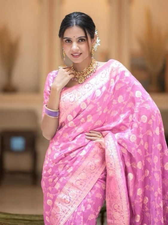 Picture of Beautiful Silk & Jacquard Light Pink Saree