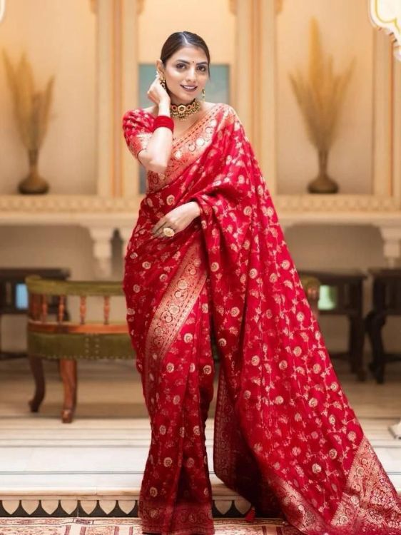 Picture of Fascinating Silk & Jacquard Red Saree