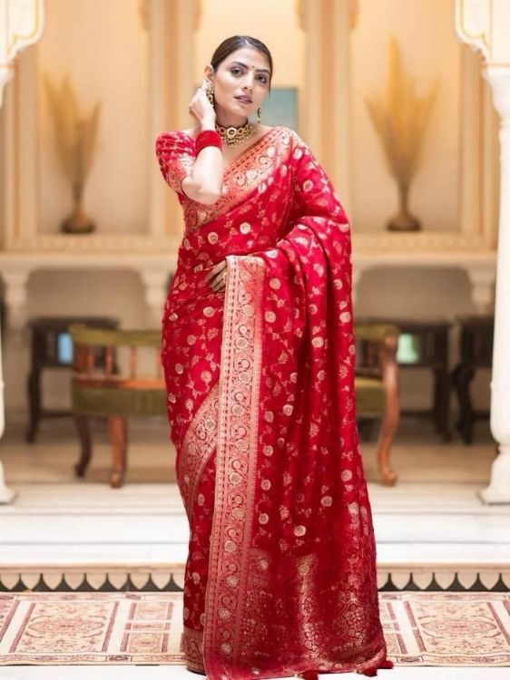 Picture of Fascinating Silk & Jacquard Red Saree