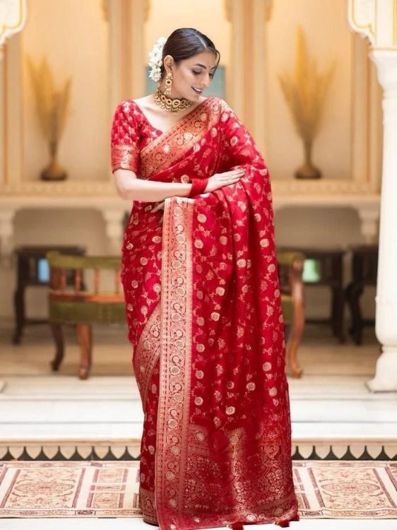 Picture of Fascinating Silk & Jacquard Red Saree