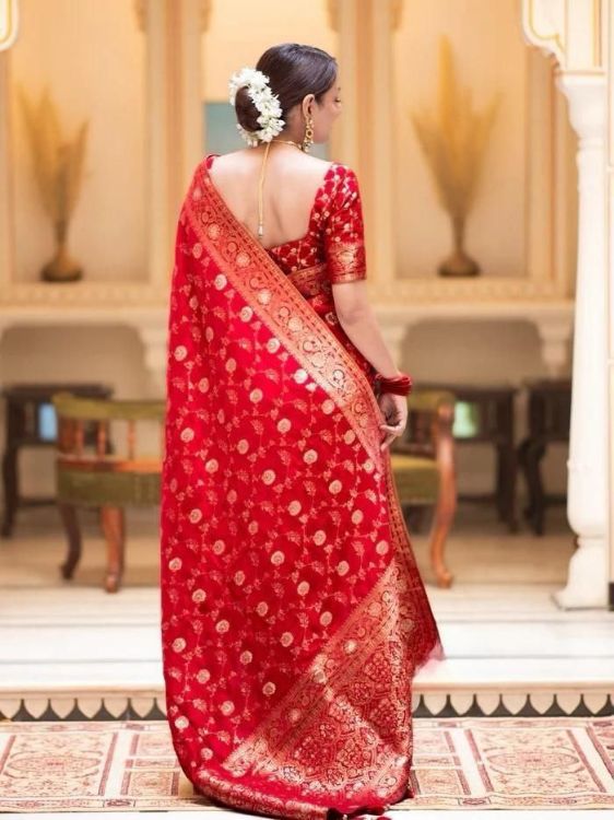 Picture of Fascinating Silk & Jacquard Red Saree