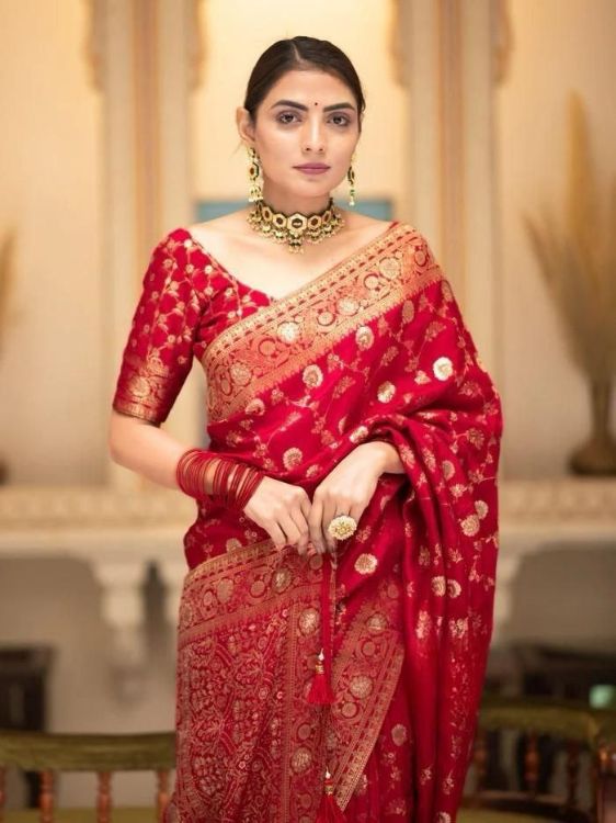 Picture of Fascinating Silk & Jacquard Red Saree