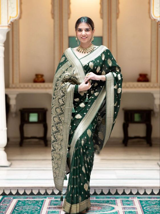 Picture of Radiant Silk & Jacquard Green Saree