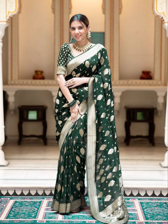 Picture of Radiant Silk & Jacquard Green Saree