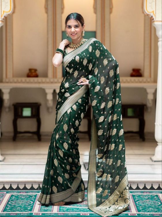 Picture of Radiant Silk & Jacquard Green Saree