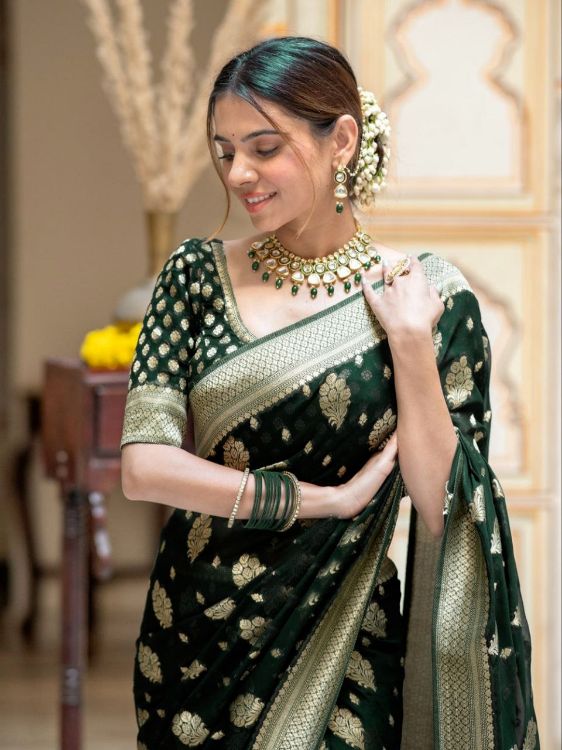Picture of Radiant Silk & Jacquard Green Saree