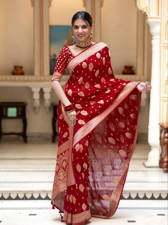 Picture of Exquisite Silk & Jacquard Red Saree