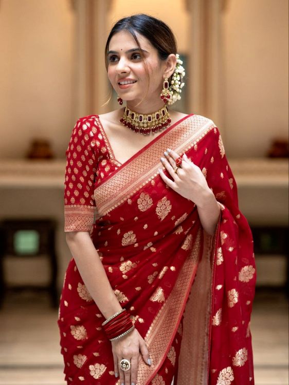 Picture of Exquisite Silk & Jacquard Red Saree