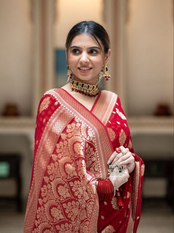 Picture of Exquisite Silk & Jacquard Red Saree