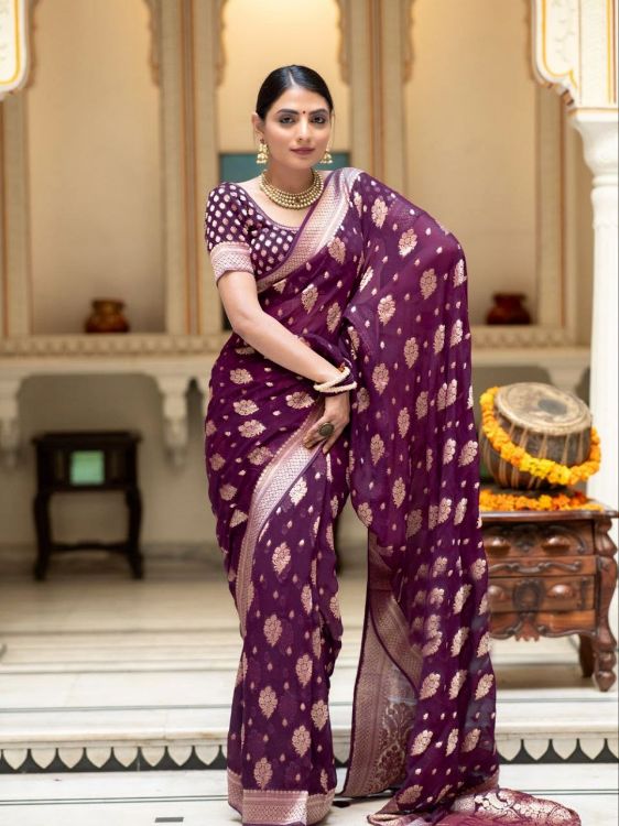 Picture of Shapely Silk & Jacquard Purple Saree