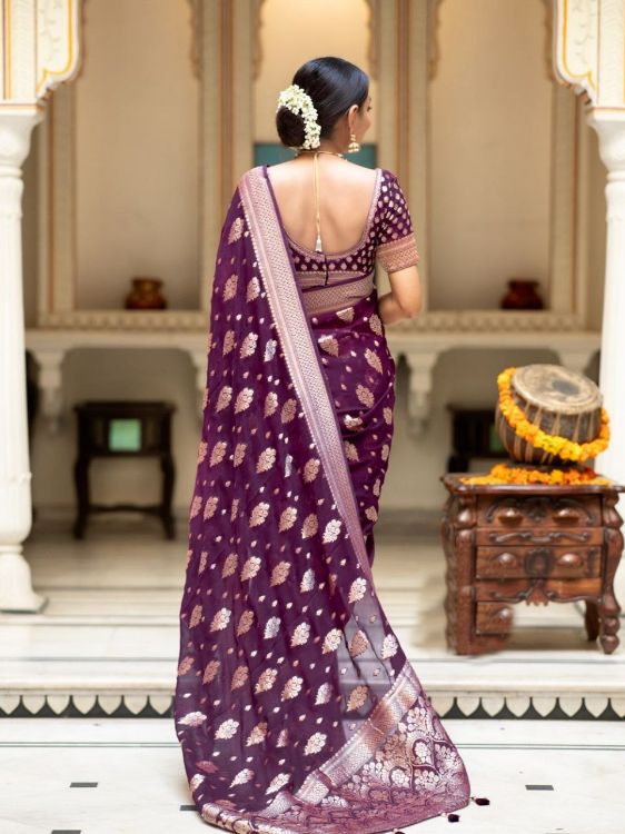 Picture of Shapely Silk & Jacquard Purple Saree