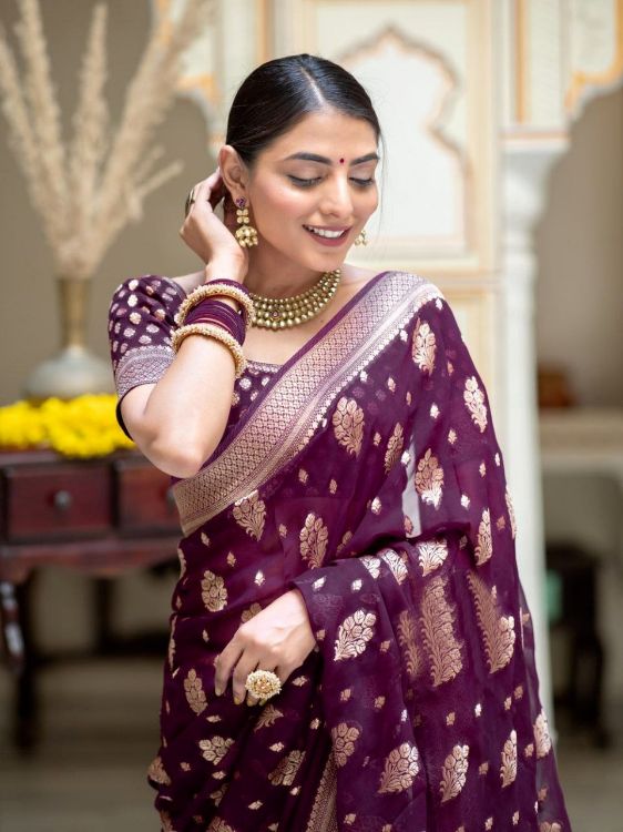 Picture of Shapely Silk & Jacquard Purple Saree