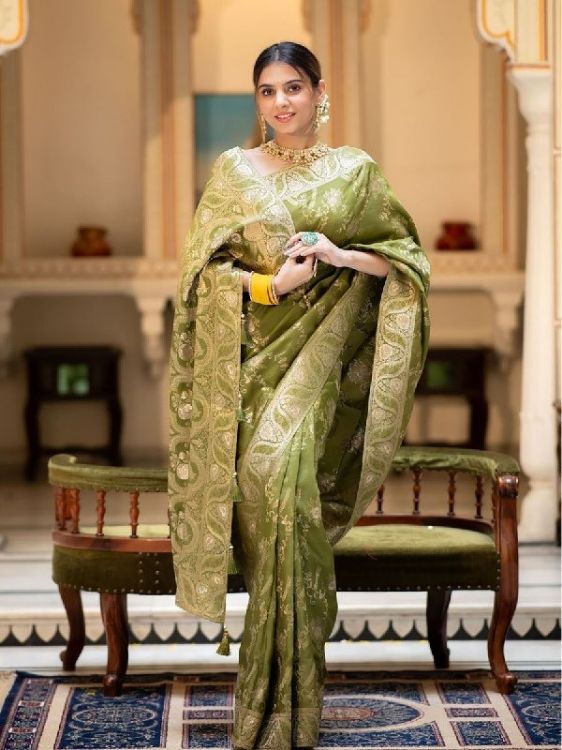 Picture of Delightful Silk & Jacquard Olive Saree