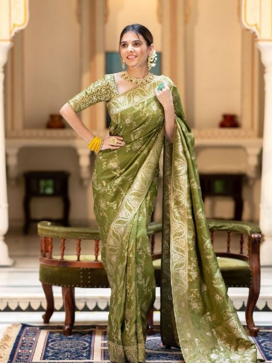 Picture of Delightful Silk & Jacquard Olive Saree