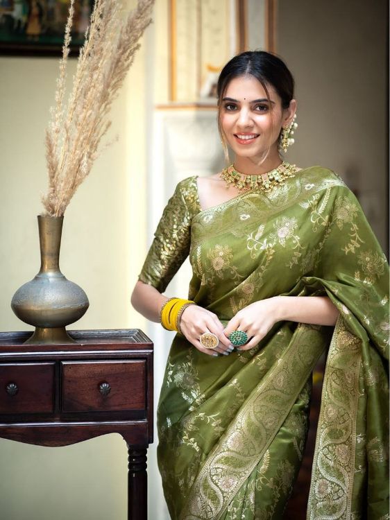 Picture of Delightful Silk & Jacquard Olive Saree