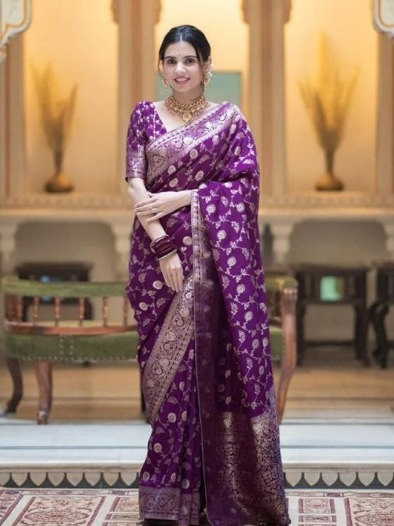 Picture of Lovely Silk & Jacquard Purple Saree