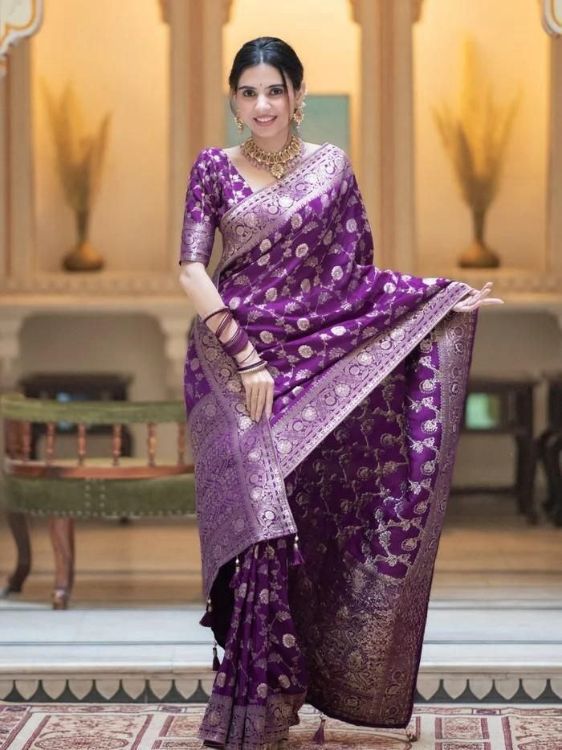 Picture of Lovely Silk & Jacquard Purple Saree