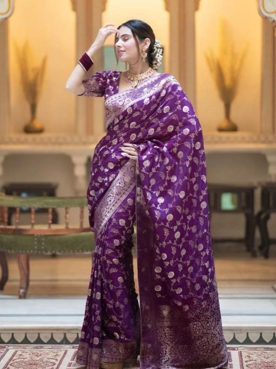 Picture of Lovely Silk & Jacquard Purple Saree