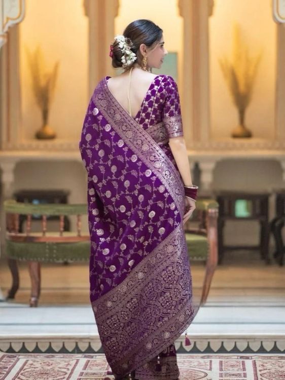 Picture of Lovely Silk & Jacquard Purple Saree