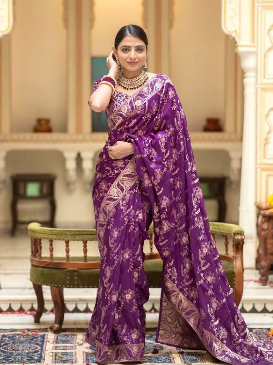 Picture of Wonderful Silk & Jacquard Purple Saree