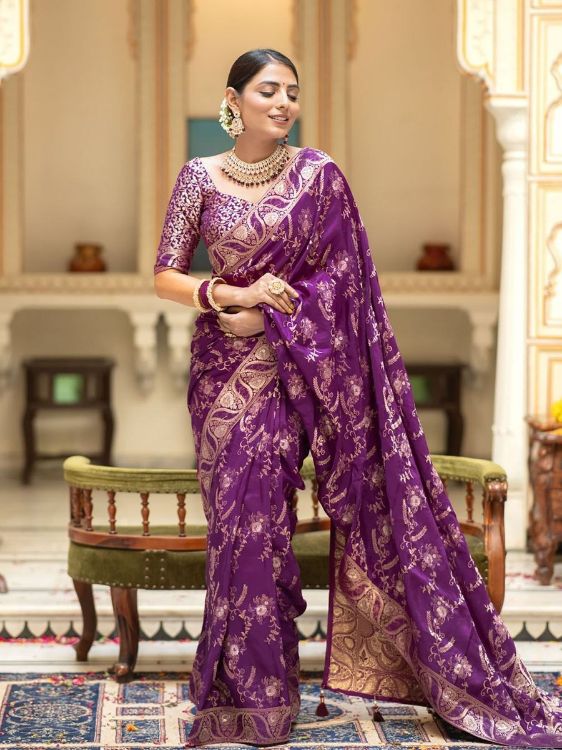 Picture of Wonderful Silk & Jacquard Purple Saree