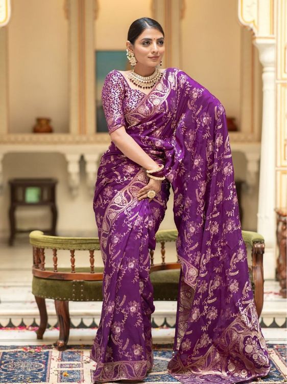Picture of Wonderful Silk & Jacquard Purple Saree