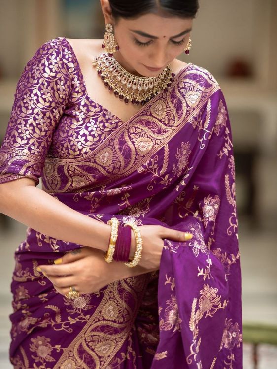 Picture of Wonderful Silk & Jacquard Purple Saree