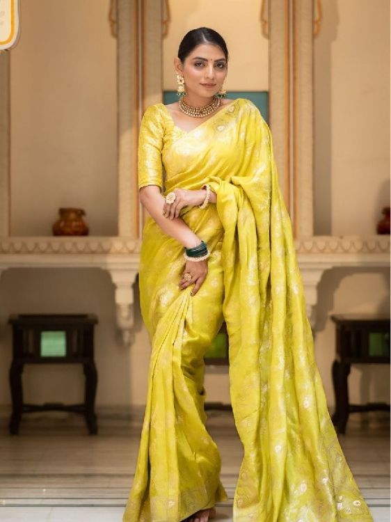 Picture of Grand Silk & Jacquard Yellow Saree