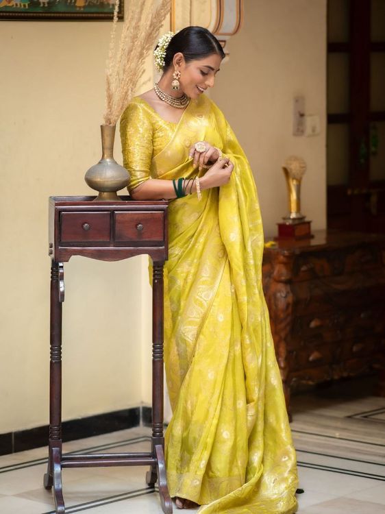 Picture of Grand Silk & Jacquard Yellow Saree