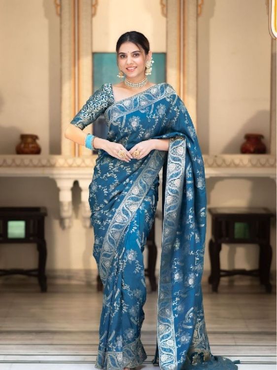 Picture of Taking Silk & Jacquard Steel Blue Saree