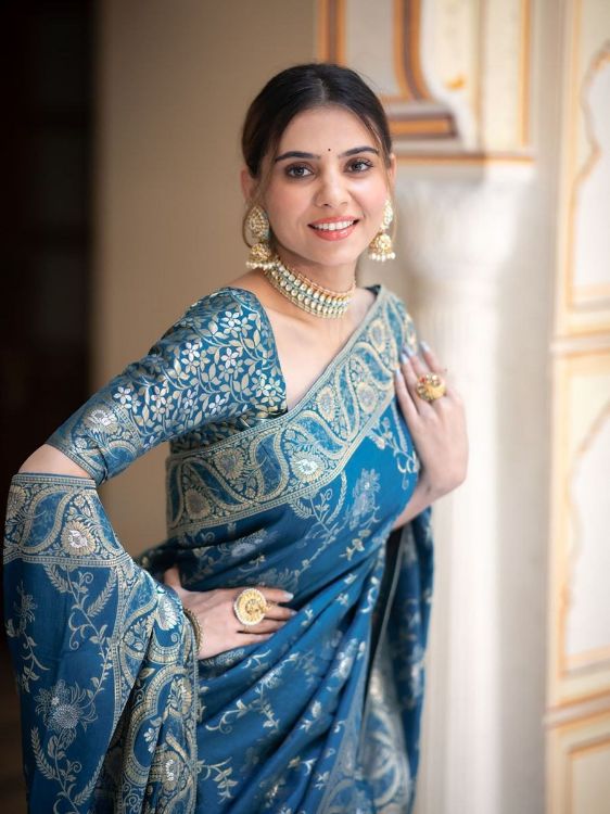 Picture of Taking Silk & Jacquard Steel Blue Saree