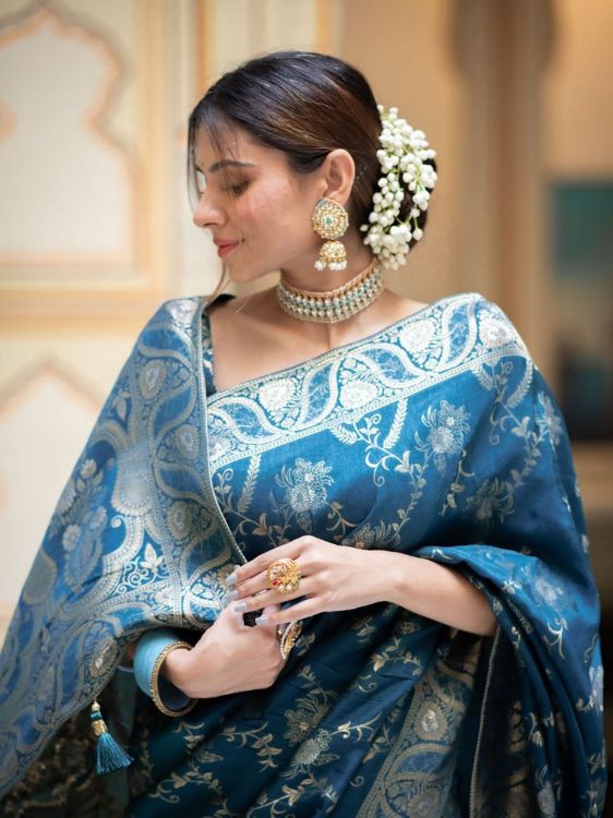 Picture of Taking Silk & Jacquard Steel Blue Saree