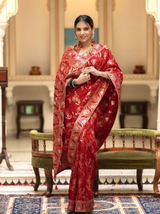 Picture of Fine Silk & Jacquard Red Saree
