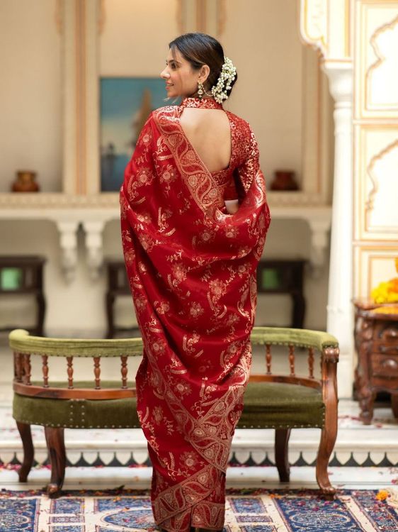 Picture of Fine Silk & Jacquard Red Saree