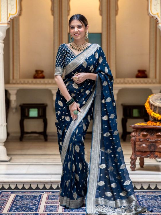 Picture of Comely Silk & Jacquard Blue Saree